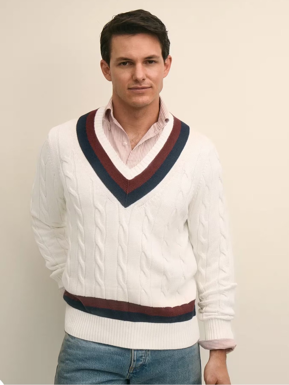 Brooks Brothers Vintage-Inspired Tennis V-Neck Sweater in Supima® Cotton Size M